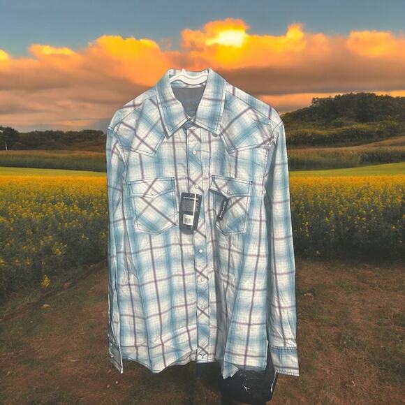 Wrangler, Medium, Blue/Maroon, Pearl Snap Western Shirt. M1 - Picture 11 of 13